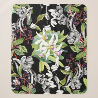 Couverture Sherpa Snowdrops & Orchidées : Motif noir croisé