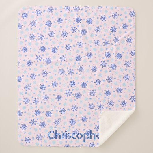 Couverture Sherpa Snowflakes Pink Pastel Pink Élégant Nom personnali (Devant)