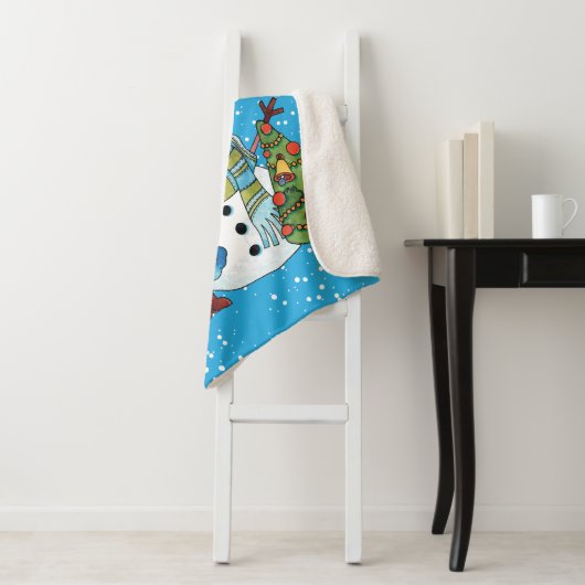 Couverture Sherpa Snowman, arbre et petite fille Fleece Sherpa Blank (En situation)