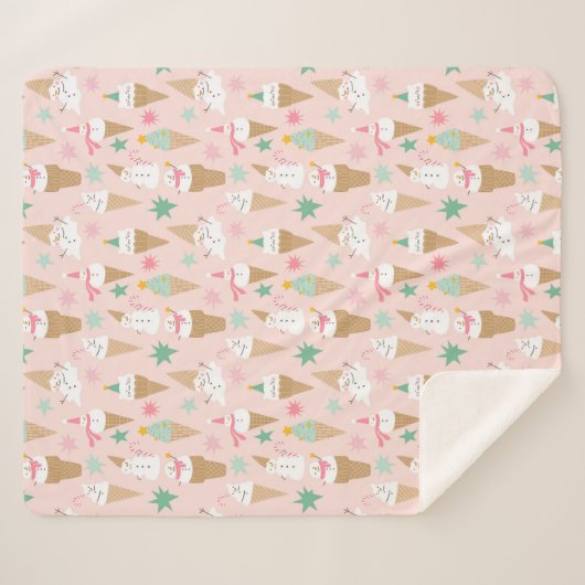Couverture Sherpa Snowman Crème glacée cônes Noël Motif (Devant (Horizontal))