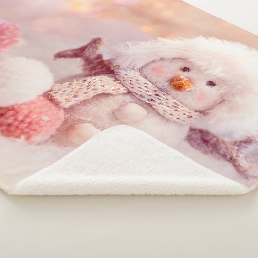 Couverture Sherpa Snowman rose et blanc de Noël (3/4)