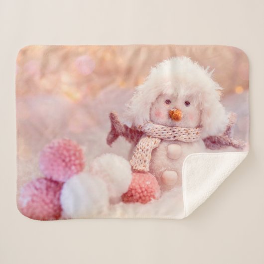 Couverture Sherpa Snowman rose et blanc de Noël (Devant (Horizontal))