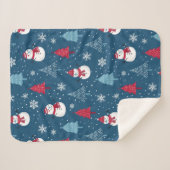 Couverture Sherpa Snowmen mignons et Motif des arbres de Noël (Devant (Horizontal))