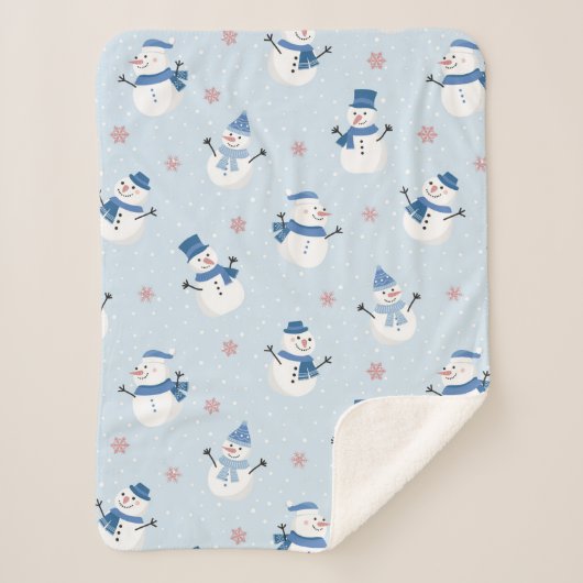 Couverture Sherpa Snowmen mignons et Motif des arbres de Noël (Devant)