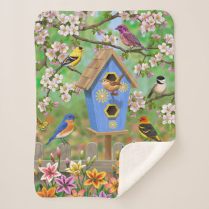 Couverture Sherpa Songbirds Lily Garden Birdhouse