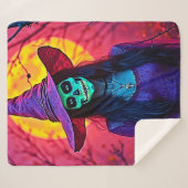 Couverture Sherpa Sorcière d'Halloween avec conception de visage crâ (Devant (Horizontal))