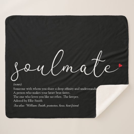 Couverture Sherpa Soulmate Élégant Script Love Coeur Définition (Devant (Horizontal))