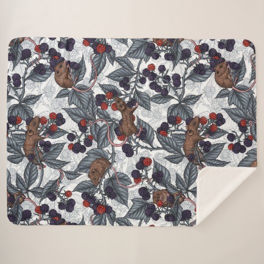 Couverture Sherpa Souris et mûres sur blanc (Devant (Horizontal))