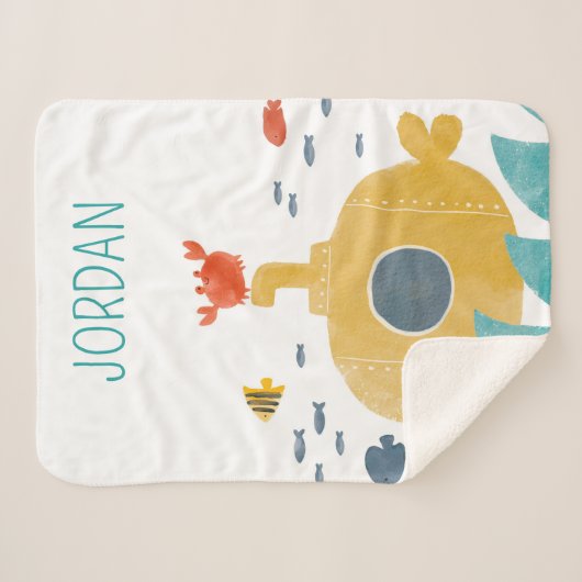 Couverture Sherpa Sous-marin à doodle mignon | Explorer (Devant (Horizontal))