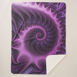 Couverture Sherpa Spirale d'art fractal abstrait violet rose vif
