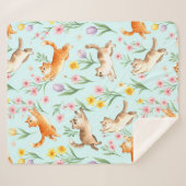 Couverture Sherpa Spring Garden Romp – Playful Cats & Blossoms (Devant (Horizontal))