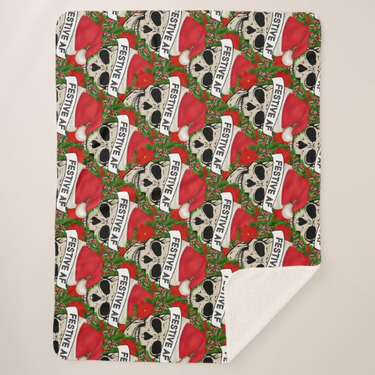 Couverture Sherpa Squelette Cool Festif AF à Santa Hat (Devant)