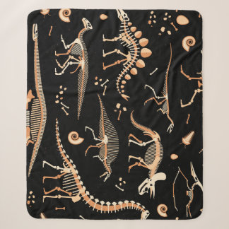 Couverture Sherpa Squelettes de dinosaures, fossiles, motif vintage.