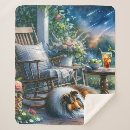 Couverture Sherpa Starlit Garden Porch Sheltie Dream (Devant)