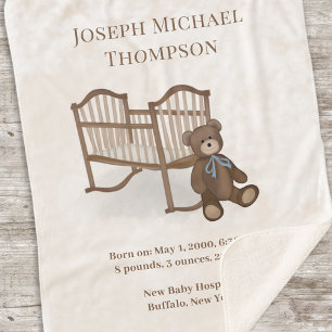 Couverture Sherpa Statistiques bébé Vintage sur mesure Teddy Bear Nu