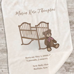 Couverture Sherpa Statistiques bébé Vintage sur mesure Teddy Bear Nu