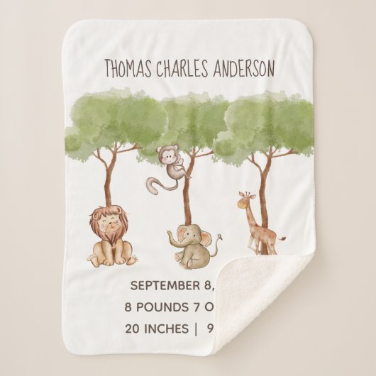 Couverture Sherpa Statistiques de naissance Forêt Jungle Safari Anim (Devant)