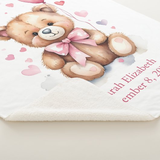 Couverture Sherpa Statistiques de naissance Teddy Ours rose Bow Coeu (3/4)