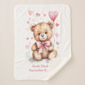 Couverture Sherpa Statistiques de naissance Teddy Ours rose Bow Coeu (Devant)