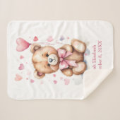 Couverture Sherpa Statistiques de naissance Teddy Ours rose Bow Coeu (Devant (Horizontal))