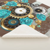 Couverture Sherpa Steampunk Clock and Turquoise Roses on Striped (3/4)