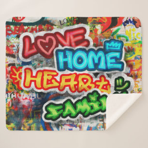 Couverture Sherpa Streetart Graffiti Amour Maison Cœur Coloré Funky