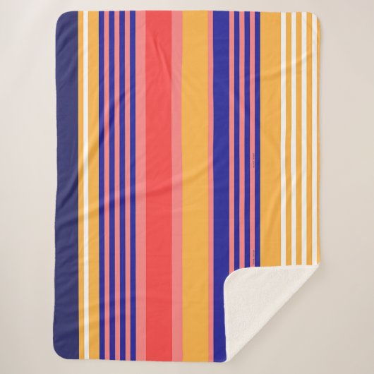 COUVERTURE SHERPA STRIPES BLEUS JAUNES ROUGES CLASSIQUES (Devant)