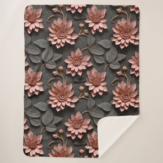 Couverture Sherpa Style 3D élégant incorporé relief floral (Devant)