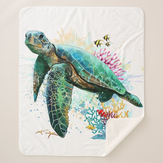Couverture Sherpa Style d'aquarelle sous-marine de tortue marine (Devant)