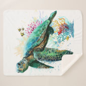 Couverture Sherpa Style d'aquarelle sous-marine de tortue marine (Devant (Horizontal))
