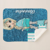 Couverture Sherpa Style de dessin personnalisé Fille avec Parties sc (Devant (Horizontal))