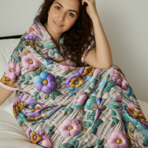 Couverture Sherpa Style Floral Brodé   Doux et Confortable