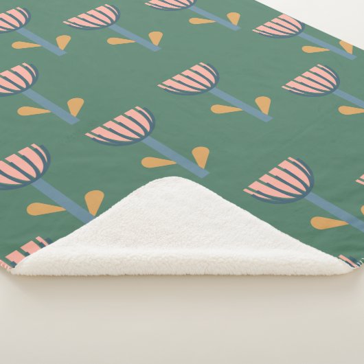 Couverture Sherpa Style folklorique scandinave modèle floral en vert (3/4)