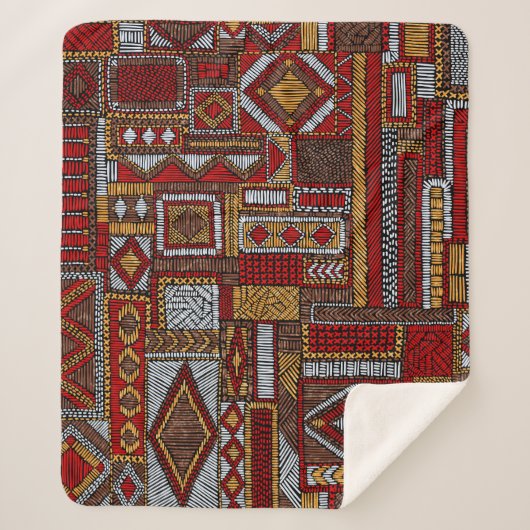 Couverture Sherpa Style Patchwork Impression ethnique brodée (Devant)