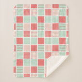 Couverture Sherpa Style Patchwork Motif Carré rouge et bleu (Devant)