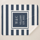 Couverture Sherpa Style tendance Monogram Navy Bleu Bleu Blancs (Devant (Horizontal))