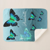 Couverture Sherpa Sublime Magnifique Aqua Turquoise Papillons (Devant (Horizontal))