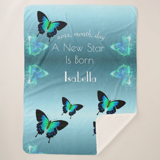 Couverture Sherpa Sublime Superbe Aqua Turquoise Papillons Sherpa (Devant)