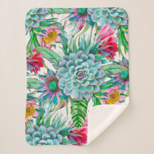 Couverture Sherpa Succulent jardin tropical