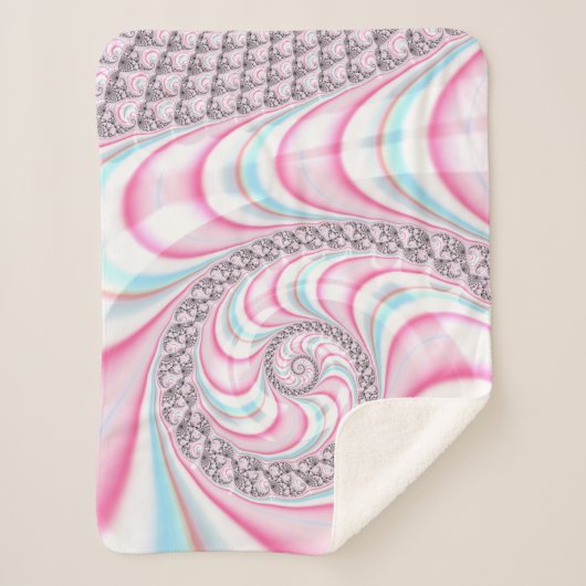 Couverture Sherpa Sucre de canne bleu rose pastel Spiral Fractal (Devant)