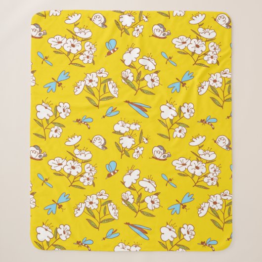 Couverture Sherpa Summer seamless pattern with blossoming plants and (Devant)