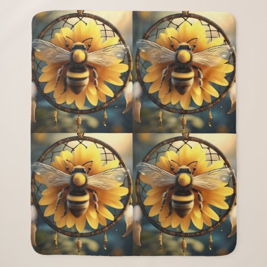 Couverture Sherpa Sunflower Bee Dreamcatcher, (Devant)