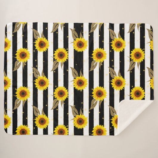 Couverture Sherpa Sunflowers with Black and White Horizontal Lines (Devant (Horizontal))