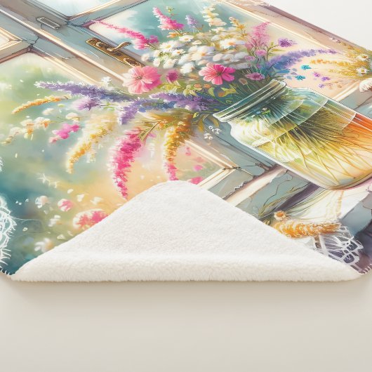 Couverture Sherpa Sunlit Cottage Window Wildflowers (3/4)