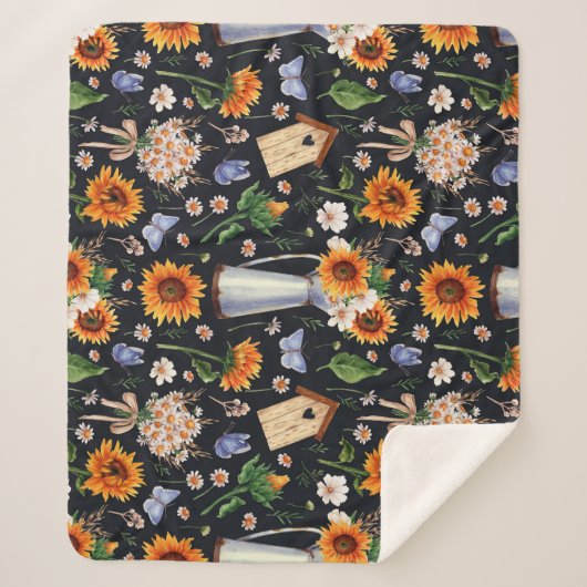 Couverture Sherpa Sunny Rustic Watercolor Motif (Devant)