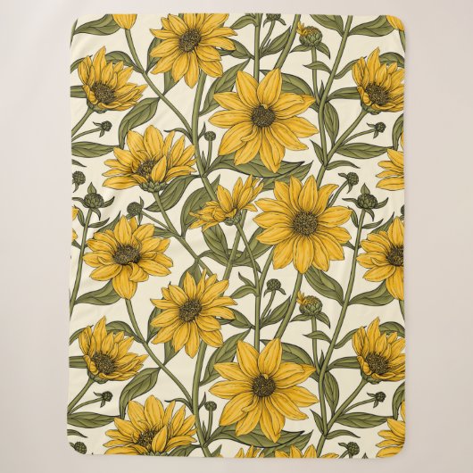 Couverture Sherpa Sunroot, tournesol sauvage sur blanc (Devant)