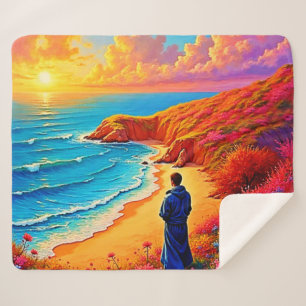 Couverture Sherpa Sunset Beach Solitude Design de sérénité
