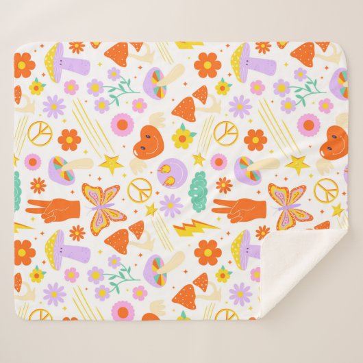 Couverture Sherpa Super Hippie Trippie Retro Fleur Vibes funky (Devant (Horizontal))