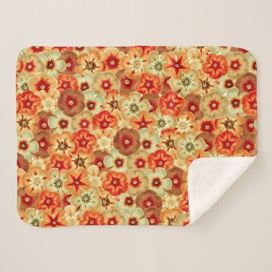 Couverture Sherpa Super Retro Orange Hippie Fleurs Motif (Devant (Horizontal))