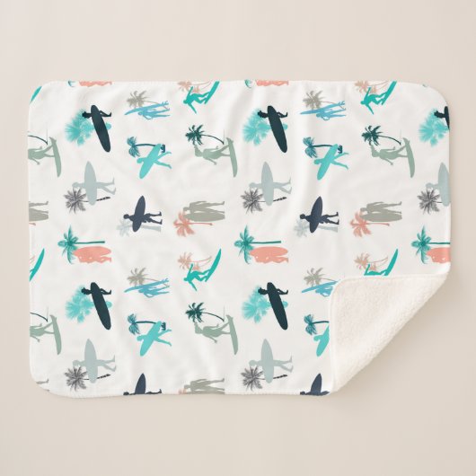 Couverture Sherpa Surfers and Palm Trees Pattern (Devant (Horizontal))